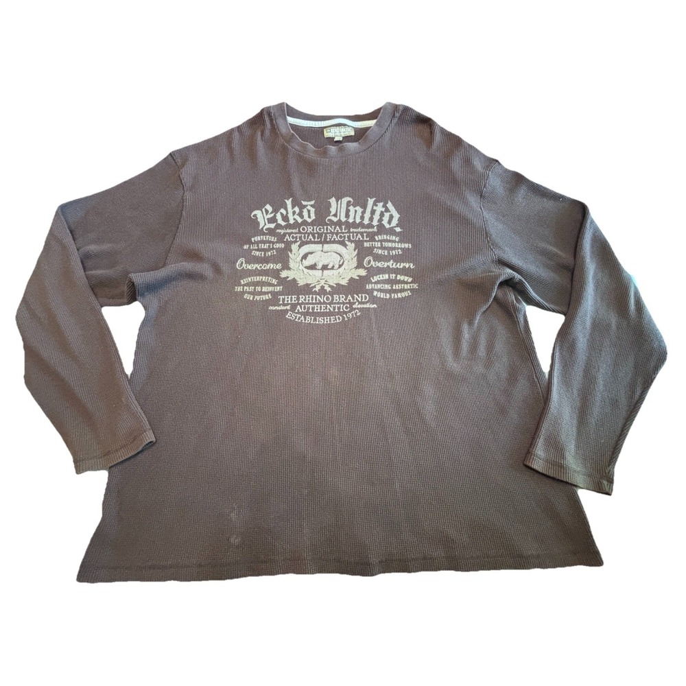 Vintage Y2K Ecko Unltd. 3XB Waffle Knit Thermal Long-sleeve Brown Pullover Men's